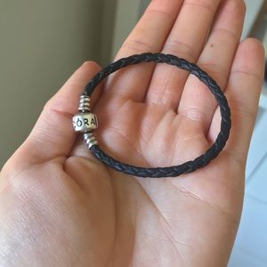 Pandora single black braided leather bracelet